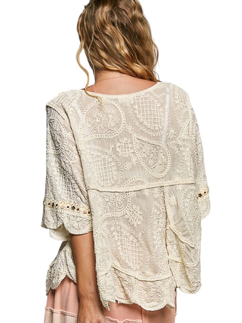 POL Cream Lace Boho Tunic with Tassels - Picture 3 of 4
